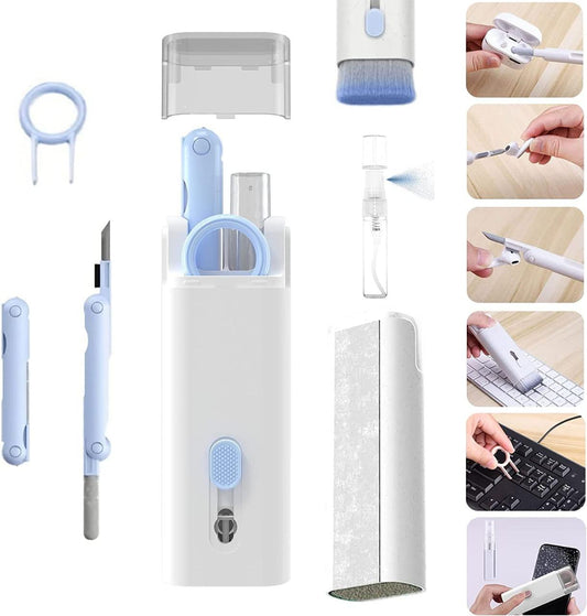 7-in-1 Electronic Cleaning Kit – All-in-One Solution for Screens, Keyboards, AirPods & More | Includes Soft Brush, Swipe Tool, Cleaner Pen, Key Puller & Spray Bottle