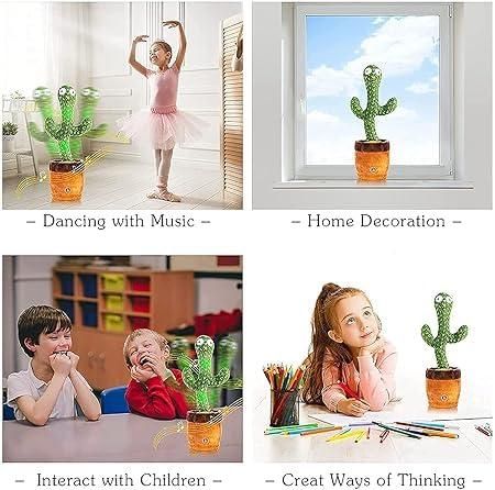Dancing Cactus Toy For Kids Talking Singing Children Baby Plush Electronic Toys Voice Recording Repeats What Say Led Lights - Green