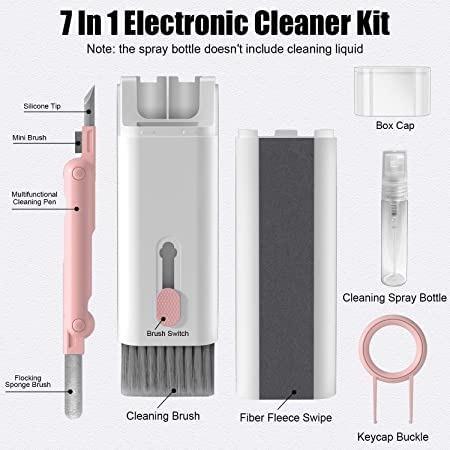 7-in-1 Electronic Cleaning Kit – All-in-One Solution for Screens, Keyboards, AirPods & More | Includes Soft Brush, Swipe Tool, Cleaner Pen, Key Puller & Spray Bottle