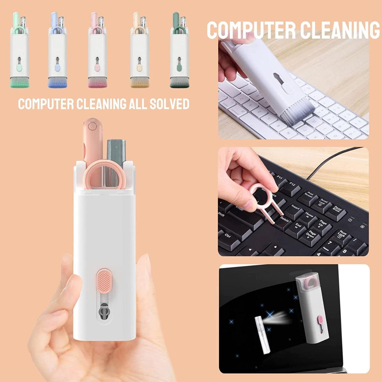 7-in-1 Electronic Cleaning Kit – All-in-One Solution for Screens, Keyboards, AirPods & More | Includes Soft Brush, Swipe Tool, Cleaner Pen, Key Puller & Spray Bottle