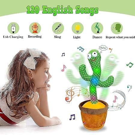 Dancing Cactus Toy For Kids Talking Singing Children Baby Plush Electronic Toys Voice Recording Repeats What Say Led Lights - Green
