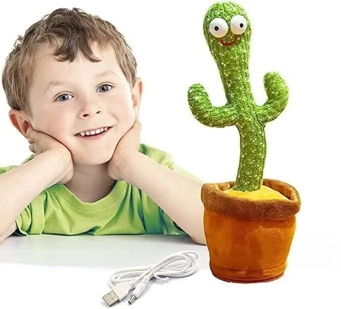 Dancing Cactus Toy For Kids Talking Singing Children Baby Plush Electronic Toys Voice Recording Repeats What Say Led Lights - Green