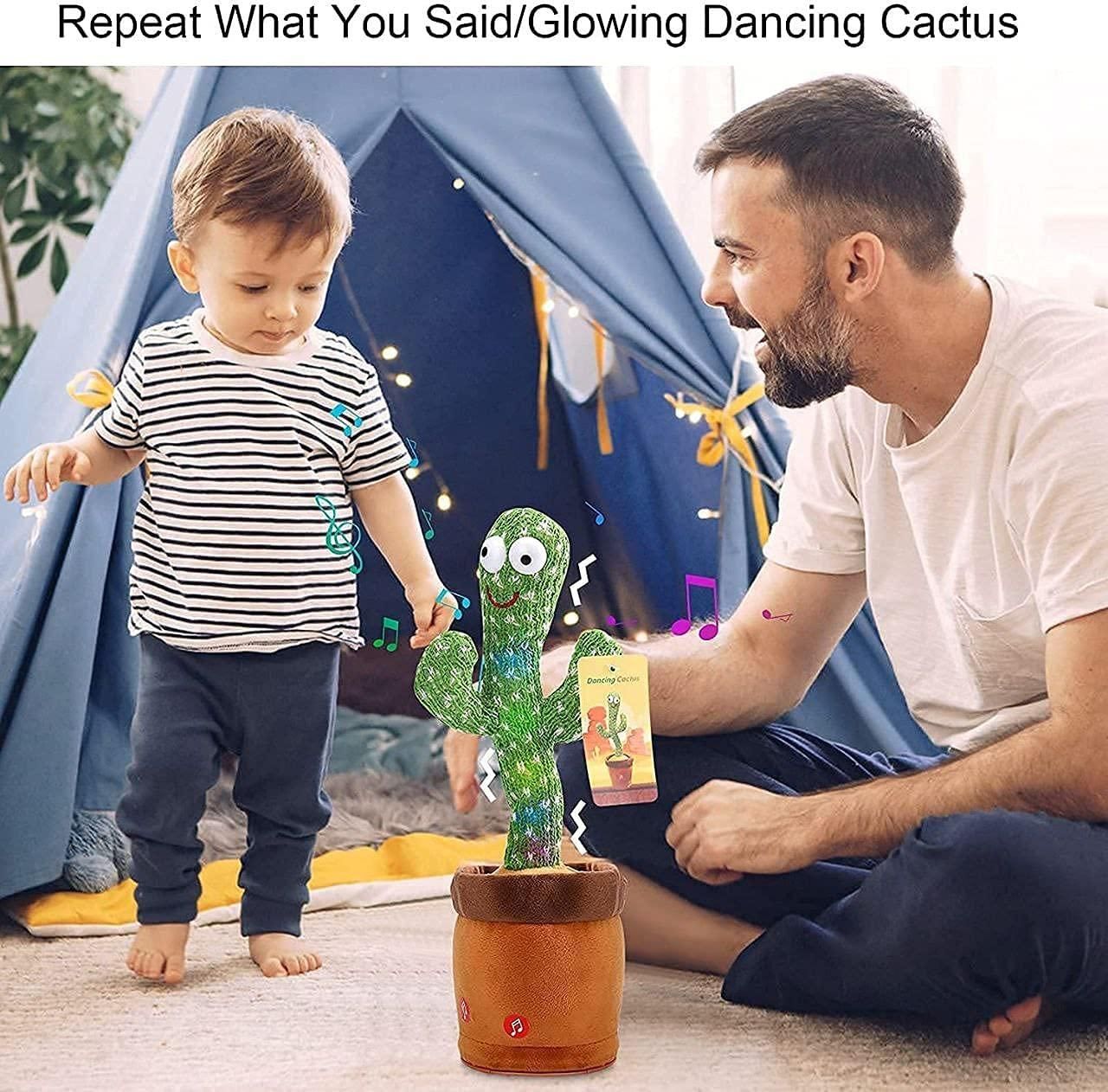 Dancing Cactus Toy For Kids Talking Singing Children Baby Plush Electronic Toys Voice Recording Repeats What Say Led Lights - Green