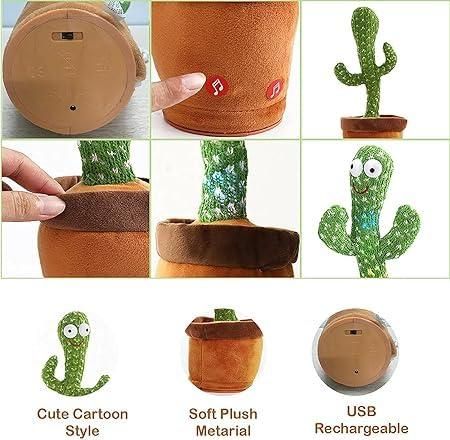 Dancing Cactus Toy For Kids Talking Singing Children Baby Plush Electronic Toys Voice Recording Repeats What Say Led Lights - Green