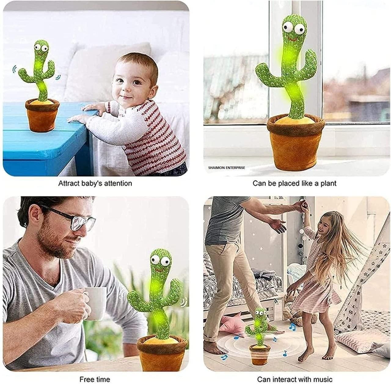 Dancing Cactus Toy For Kids Talking Singing Children Baby Plush Electronic Toys Voice Recording Repeats What Say Led Lights - Green