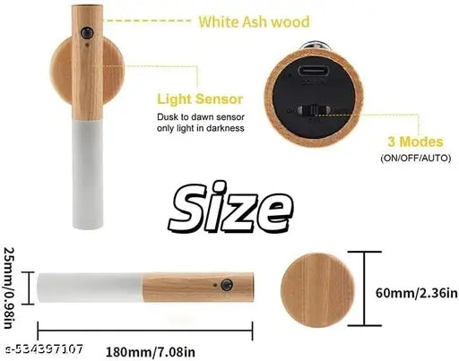 2 Pack Wooden Motion Sensor Night Lights, Magnet Body Hallway Rechargeable LED Wireless Wall Sconces, Portable Decor Battery Powered Indoor Torch Lighting for Bedroom