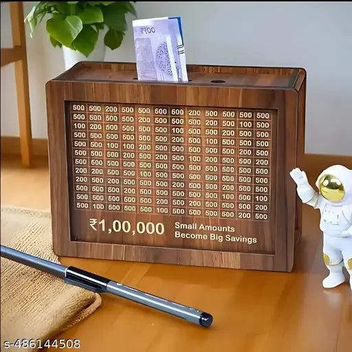 1 Lakh Challenge Wooden Money Piggi Bank