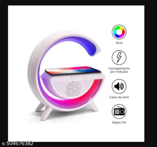 RGB Wireless Charging Bluetooth Speaker 15W Wireless Charging, LED Desk Lamp, Atmosphere Lamp G-Shape Speaker, Bedside Lamp for Bedroom, Room Decor, Gift (Multi)