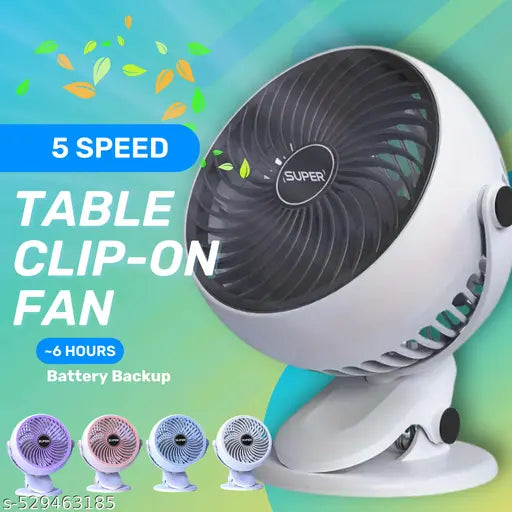 Portable Rechargeable Clip-On Fan – Quiet 3-Speed, Long Battery, Adjustable Tilt – Ideal for Home, Office, Travel