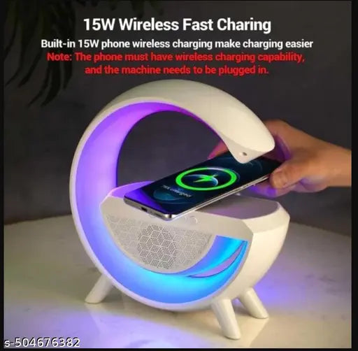 RGB Wireless Charging Bluetooth Speaker 15W Wireless Charging, LED Desk Lamp, Atmosphere Lamp G-Shape Speaker, Bedside Lamp for Bedroom, Room Decor, Gift (Multi)