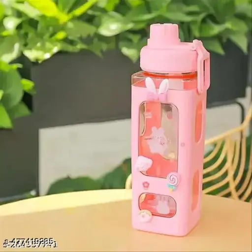 Kawaii Water Bottle With Straw And 3D Stickers Cute Aesthetic Bottle Kawaii Milk Bottle Tea Cup Juice Shaker Leakproof Square Drinking Bottle