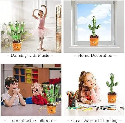 Dancing Cactus Toy For Kids Talking Singing Children Baby Plush Electronic Toys Voice Recording Repeats What Say Led Lights - Green
