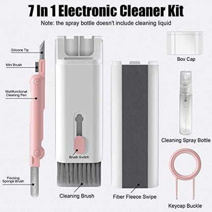 7-in-1 Electronic Cleaning Kit – All-in-One Solution for Screens, Keyboards, AirPods & More | Includes Soft Brush, Swipe Tool, Cleaner Pen, Key Puller & Spray Bottle
