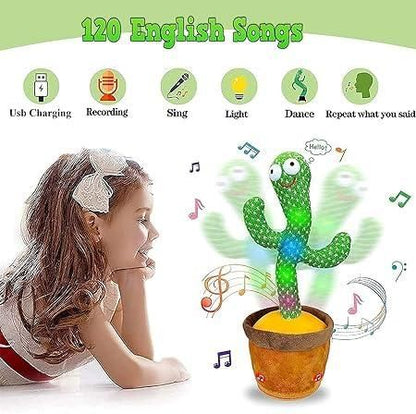 Dancing Cactus Toy For Kids Talking Singing Children Baby Plush Electronic Toys Voice Recording Repeats What Say Led Lights - Green