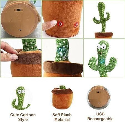 Dancing Cactus Toy For Kids Talking Singing Children Baby Plush Electronic Toys Voice Recording Repeats What Say Led Lights - Green