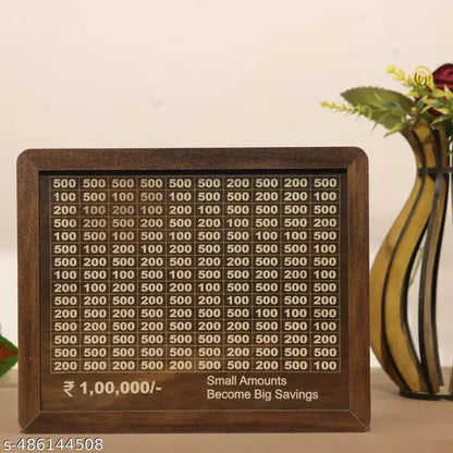 1 Lakh Challenge Wooden Money Piggi Bank