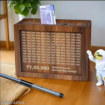 1 Lakh Challenge Wooden Money Piggi Bank